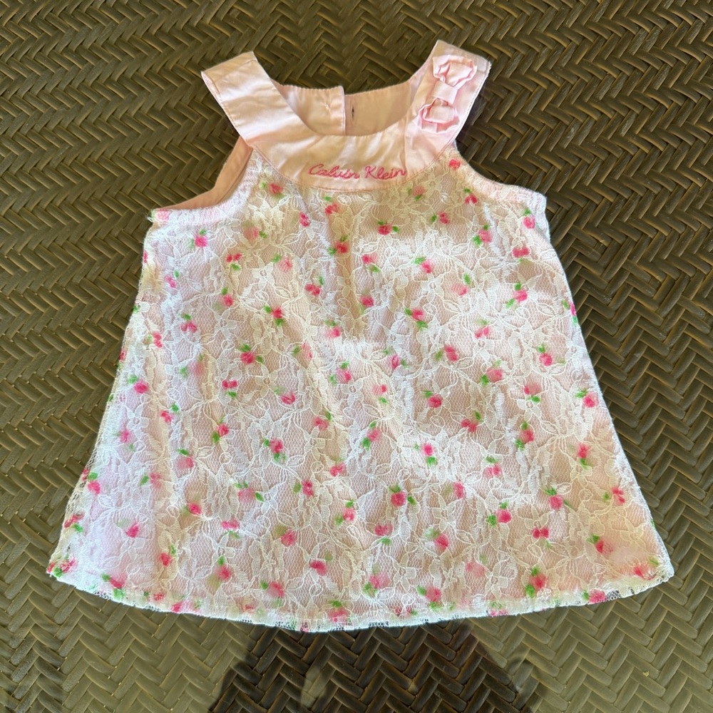 Calvin Klein Kids Lace Top with Pink Floral Accents